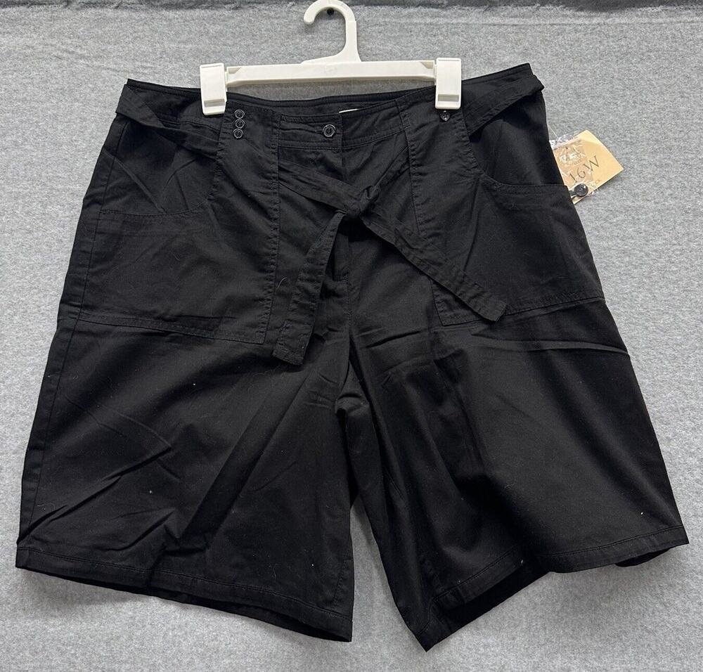 Sandro Shorts Womens Size 16W Bermuda Black Cotton Belted Belt NWT